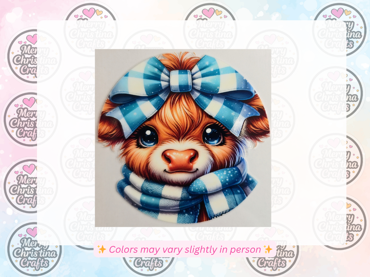 105 - Cute Blue Highland Cow w Bow and Scarf