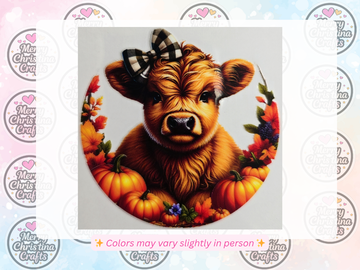 120 - Cute Highland Cow w Checkered Bow