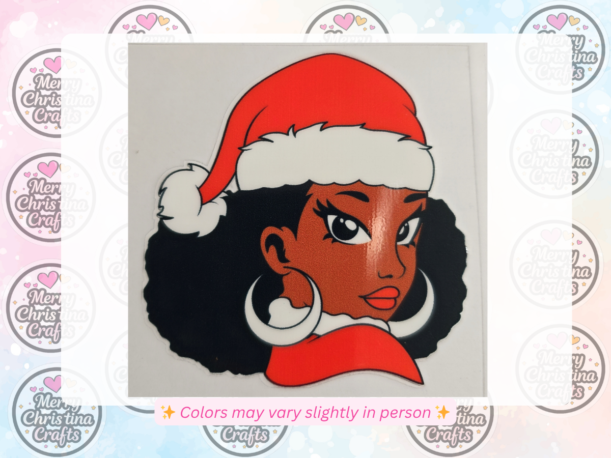 141 - Cute Black Woman w Santa Hat