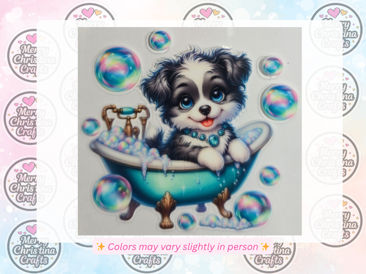 53 - Cute Puppy with Bubbles in Tub