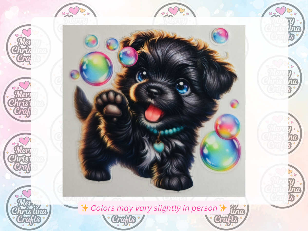 54 - Cute Puppy with Bubbles - Black Dog