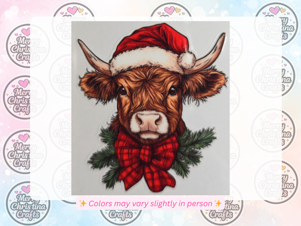 73 - Cute Highland Cow w Santa Hat