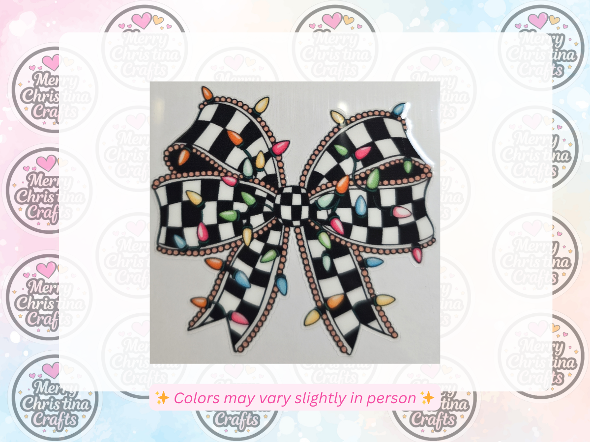 76 - Checkered Bow w Christmas Lights