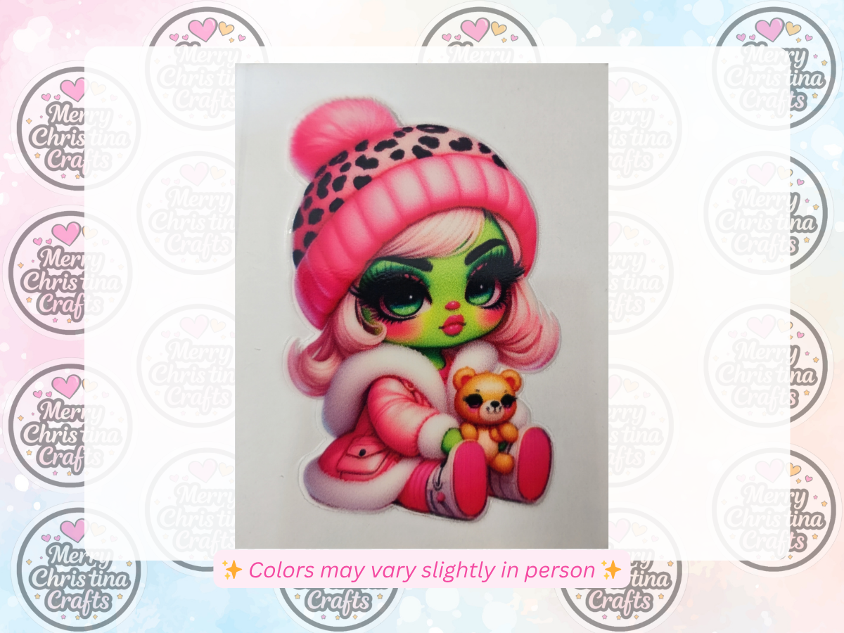 8 - Cute Pink Baby Grinch Girl w Teddy Bear
